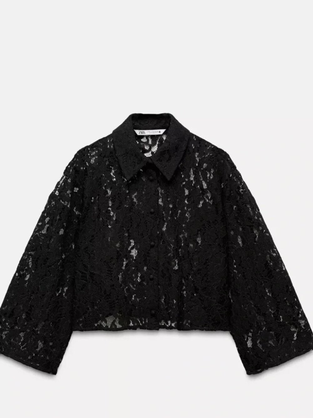 Zara lace crop shirt, black, xs